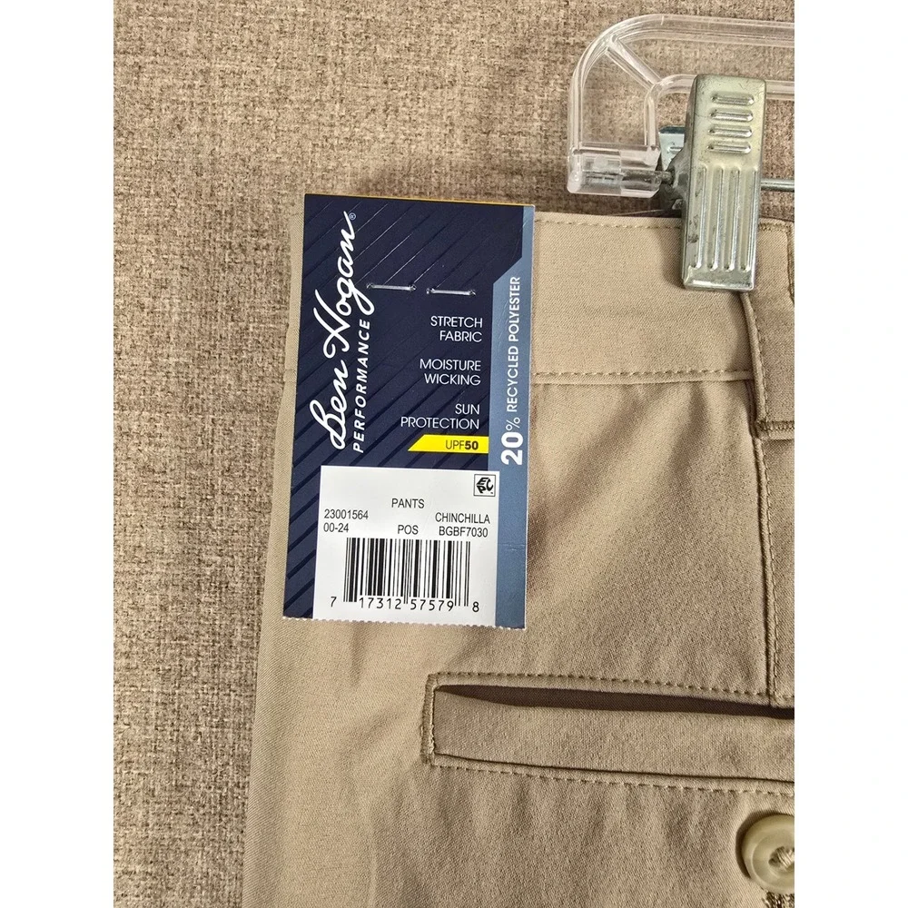 Ben Hogan Performance Mens Golf Pants 36x32 Beige Chinchilla Stretch UPF50 NWT